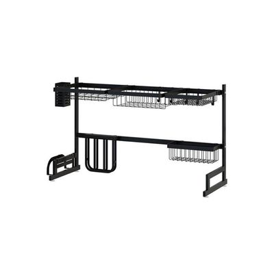 Stainless Steel Dish Rack Dryer Holder With Draining Board Black 69x16x34cm