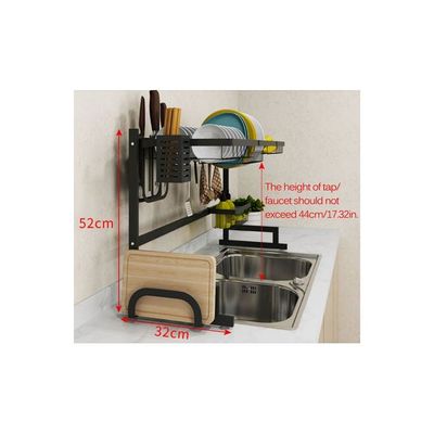 Stainless Steel Dish Rack Dryer Holder With Draining Board Black 69x16x34cm