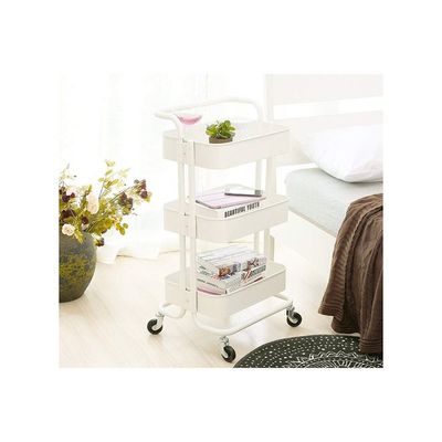 3-Tier Multipurpose Utility Rolling Cart With Handle White 33.5x17.5x14.5inch