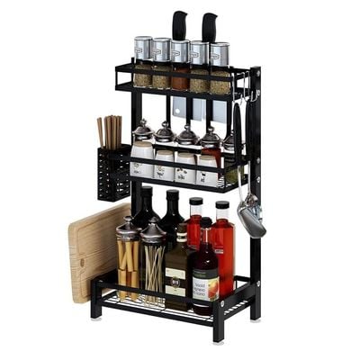 3 Layerd Stainless Steel Kitchen Storage Rack Black 31x23x60.5cm