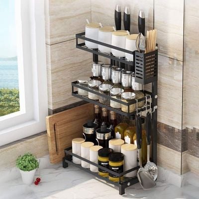 3 Layerd Stainless Steel Kitchen Storage Rack Black 31x23x60.5cm