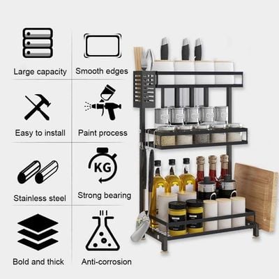 3 Layerd Stainless Steel Kitchen Storage Rack Black 31x23x60.5cm