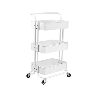 3 Tier Metal Utility Multipurpose Trolley Organizer Cart With Wheels For Office, Kitchen Bathroom Bedroom White/Black 43x36x87cm