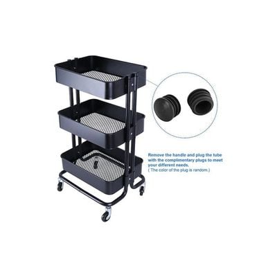 3-Tier Multipurpose Utility Rolling Cart With Handle Black 33.5x17.5x14.5inch