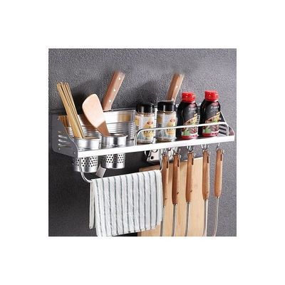 3-Piece Wall Mounted Storage Rack With Hook And Cup Silver 59x12.5x10cm