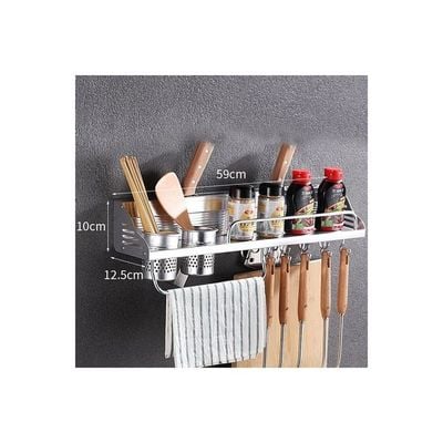 3-Piece Wall Mounted Storage Rack With Hook And Cup Silver 59x12.5x10cm