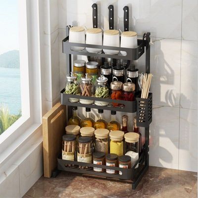 3-Tier Kitchen Utility Space Saving Home Storage Organizer Black 31cm