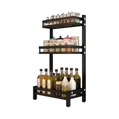 3 Layer Stainless Steel Spice Rack Organizer Black 60x20x33cm