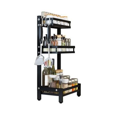 3 Layer Stainless Steel Spice Rack Organizer Black 60x20x33cm