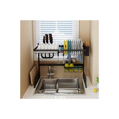 Stainless Steel Dish Rack with Anti-Skid Suction Cup Black 85 x 52 x 32cm