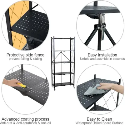 Kitchen Metal Storage Rack Black 72x37x87.5cm