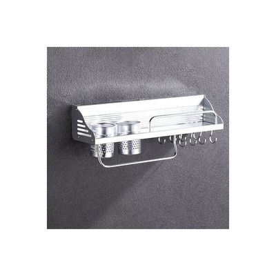 3-Piece Wall Mounted Storage Rack With Hook And Cup Silver 49x12.5x10cm