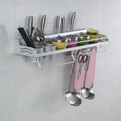 3-Piece Wall Mounted Storage Rack With Hook And Cup Silver 49x12.5x10cm
