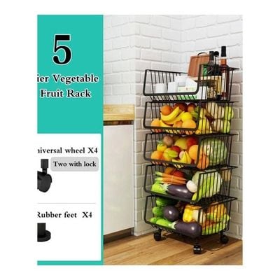 Fruit And Vegetable Storage Trolley Black 41.5x100x33cm