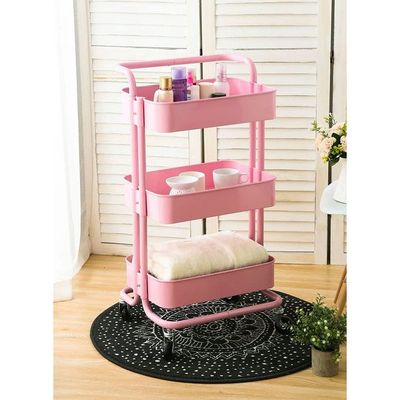 3-Tier Rolling Shelves Metal Cart Organizer Pink 85x45x35centimeter