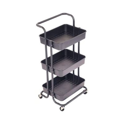 3 Tier Utility Rolling Storage Cart With Handles And Lockable Wheels Brown 43x36x86.5cm