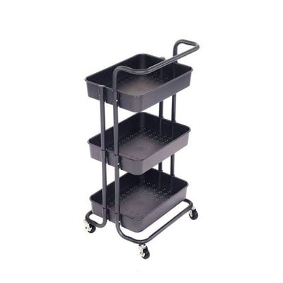 3 Tier Utility Rolling Storage Cart With Handles And Lockable Wheels Brown 43x36x86.5cm