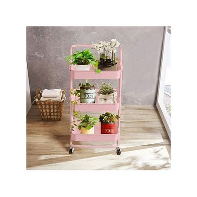 3 Tier Utility Rolling Storage Cart With Handles And Lockable Wheels Pink 43x36x86.5cm