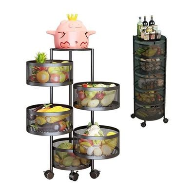 5 -Tier Storage Trolley Cart Black 31x31x86cm