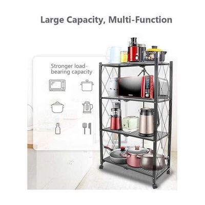 4-Layered Foldable Storage Rack With Wheels Black 34x71x124cm