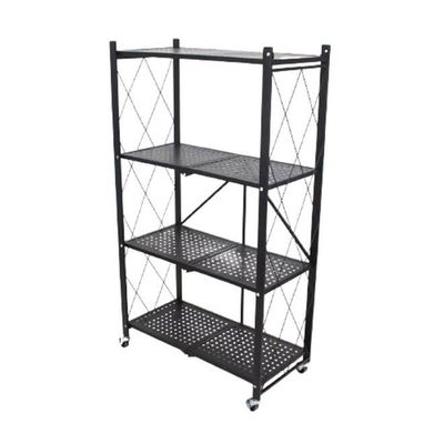 4-Layered Foldable Storage Rack With Wheels Black 34x71x124cm