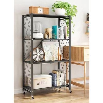 4-Layered Foldable Storage Rack With Wheels Black 34x71x124cm