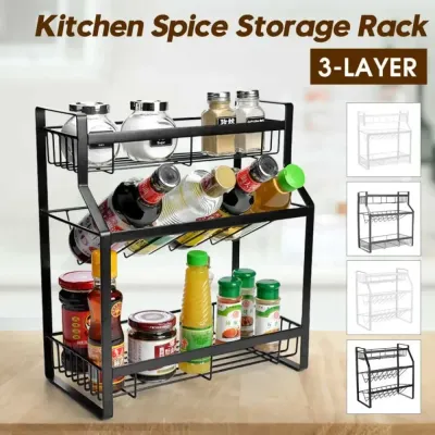 Stainless Steel 3-Tiered Spice Rack Grey 41x26x36.50centimeter