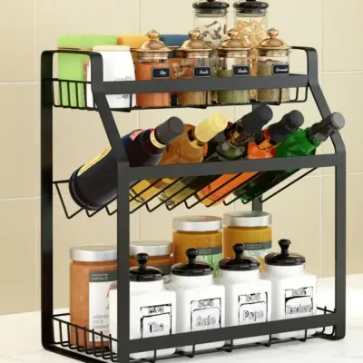 Stainless Steel 3-Tiered Spice Rack Grey 41x26x36.50centimeter