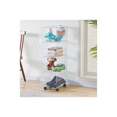 5-Layer Metal Rack With Wheels White 40x27x121centimeter