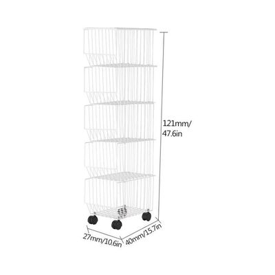 5-Layer Metal Rack With Wheels White 40x27x121centimeter