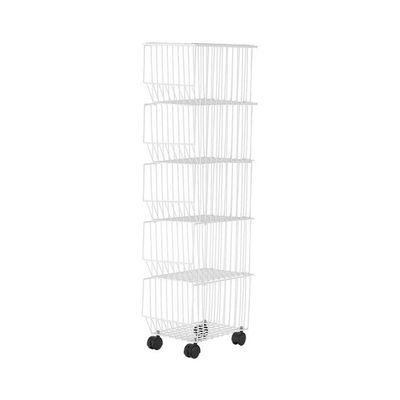 5-Layer Metal Rack With Wheels White 40x27x121centimeter