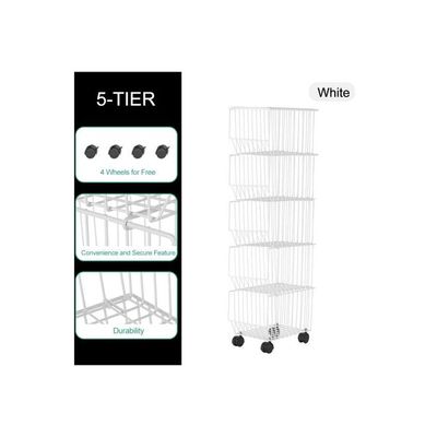 5-Layer Metal Rack With Wheels White 40x27x121centimeter