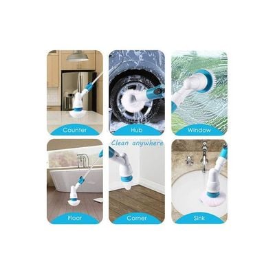 5-Piece Electric Spin Cleaning Brush Set White/Blue