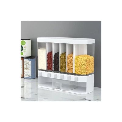 Multi Compartment Wall Mounted Dry Food Dispenser Clear/White 23.5x39x16.6centimeter