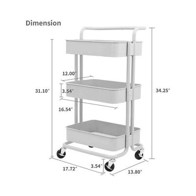 Multifunctional 3-Tier Kitchen Rolling Cart White 17.72x34.25x13.8inch