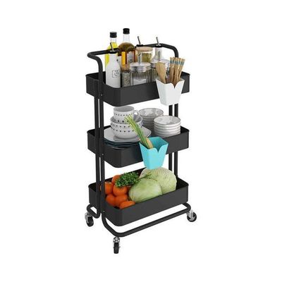 3 Tier Rolling Shelves Metal Cart Organizer black 85x45x35cm