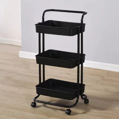 3 Tier Rolling Shelves Metal Cart Organizer black 85x45x35cm