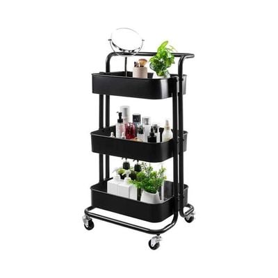 3-Tier Rolling Storage Cart Black 87cm