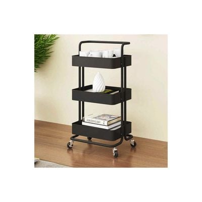 3-Tier Rolling Storage Cart Black 87cm