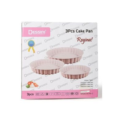 3-Piece Granite Cake Pan Set Pink Round Pan 1 (24), Round Pan 2 (28), Round Pan 3 (32)cm