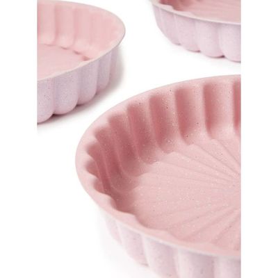 3-Piece Granite Cake Pan Set Pink Round Pan 1 (24), Round Pan 2 (28), Round Pan 3 (32)cm