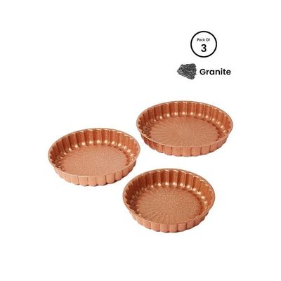 3-Piece Granite Cake Pan Set Rose Gold Small Bakeware Pan (24), Medium Bakeware Pan (28), Large Bakeware Pan (32)cm