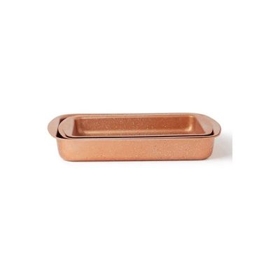 3-Pieces Granite Square Pan Set Rose Gold Small Bakeware Pan (32x22), Medium Bakeware Pan (35x25), Large Bakeware Pan (38x28)cm