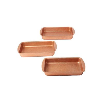 3-Pieces Granite Square Pan Set Rose Gold Small Bakeware Pan (32x22), Medium Bakeware Pan (35x25), Large Bakeware Pan (38x28)cm