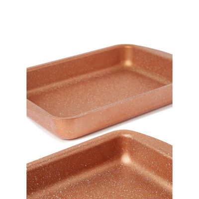 3-Pieces Granite Square Pan Set Rose Gold Small Bakeware Pan (32x22), Medium Bakeware Pan (35x25), Large Bakeware Pan (38x28)cm