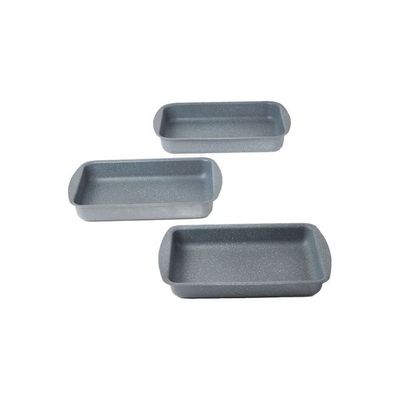 3-Pieces Granite Square Pan Set Grey Square Pan 1 (33x22), Square Pan 2 (35x25), Square Pan 3 (38x28)cm