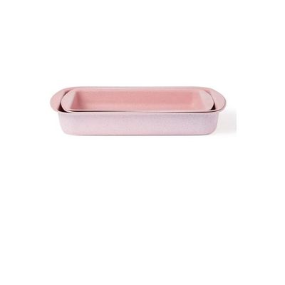 3-Pieces Granite Square Pan Set Pink Square Pan 1 (33x22), Square Pan 2 (35x25), Square Pan 3 (38x28)cm