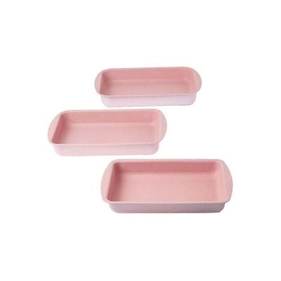 3-Pieces Granite Square Pan Set Pink Square Pan 1 (33x22), Square Pan 2 (35x25), Square Pan 3 (38x28)cm