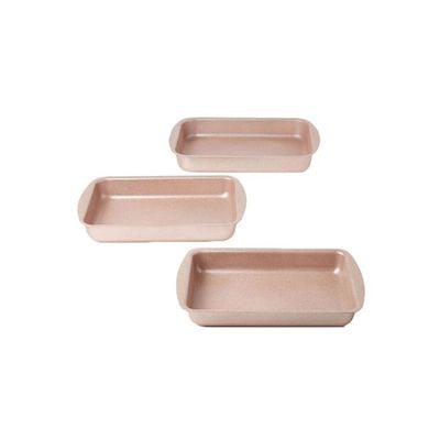 3-Pieces Granite Square Pan Set Beige Small Pan (32x22), Medium Pan (35x25), Large Pan (38x28)cm