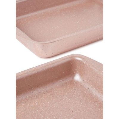 3-Pieces Granite Square Pan Set Beige Small Pan (32x22), Medium Pan (35x25), Large Pan (38x28)cm